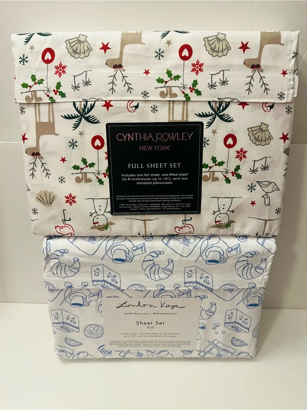 Cynthia Rowley & London Kaye Lot of 2 Full Sheet Sets Parisian Pastry Christmas